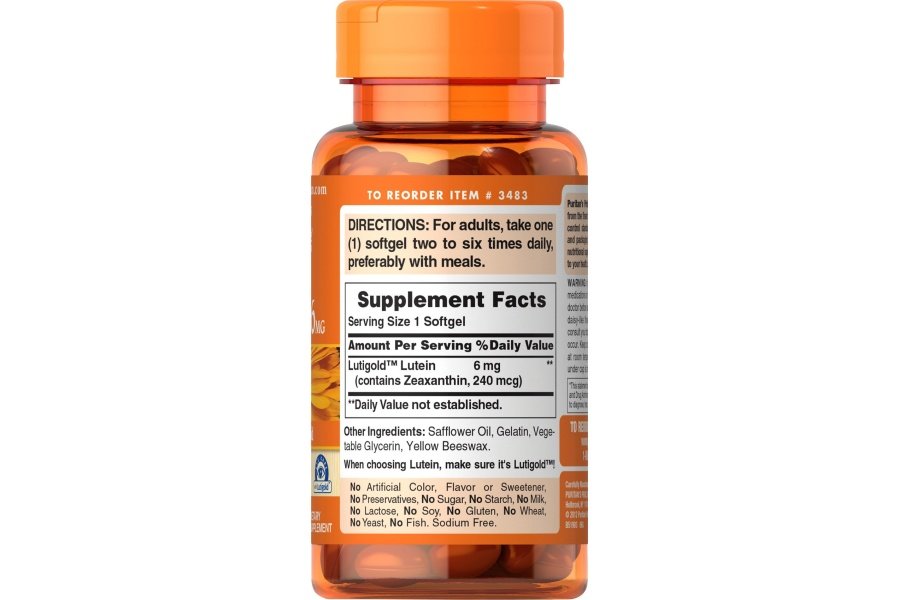 Puritan's Pride Luteína 6 mg con zeaxantina apoya la salud ocular, cápsula blanda, 200 unidades - Image 3
