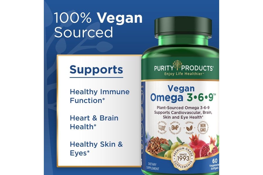 Purity Products Omega 3-6-9 Fórmula Omega vegana y vegetariana - Complejo de ácidos grasos esenciales "5 en 1" - Omega 3 6 9 ácidos grasos esenciales (EFA) científicamente formulados a base de plantas - de (60) - Image 3