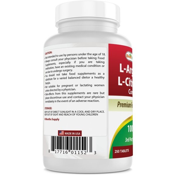 Best Naturals L-Arginina L-Citrulina Complejo Tabletas, 250 unidades - Image 3