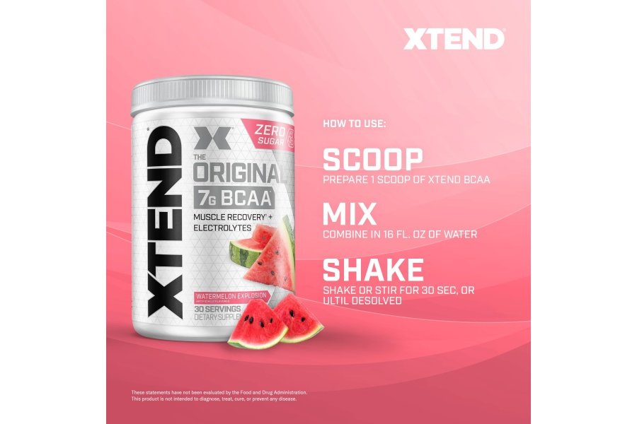 XTEND Original BCAA Powder Sandía Explosion - Bebida de recuperación muscular post-entrenamiento sin azúcar con aminoácidos - 7 g de BCAA para hombres y mujeres - 30 porciones - Image 8