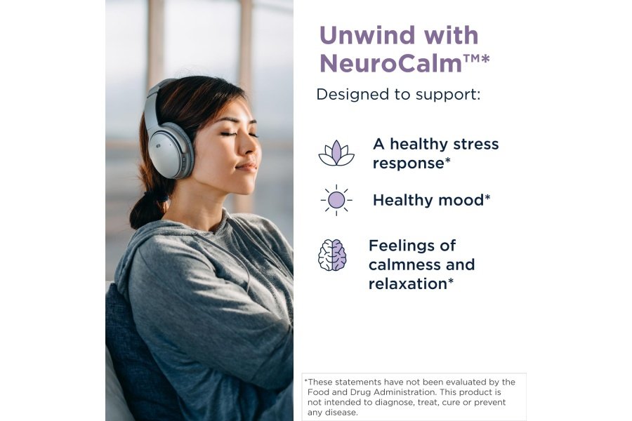 Designs for Health NeuroCalm - Suplemento 5HTP GABA L-teanina para respuesta al estrés - B12 metilado, vitamina B6, taurina, manzanilla y magnesio Suplemento para apoyo del estado de ánimo (60 cápsulas veganas) - Image 2