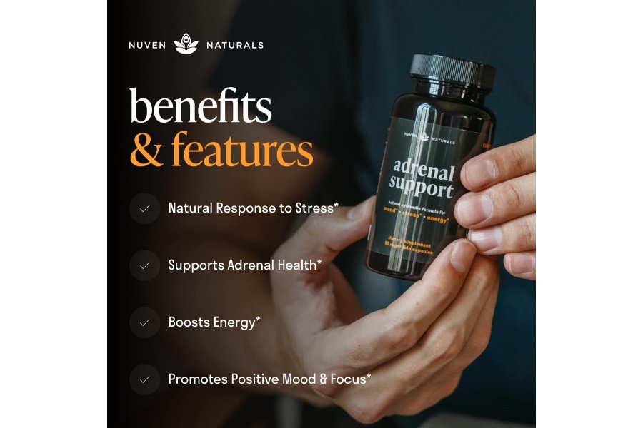 Apoyo suprarrenal: suplementos naturales para la fatiga suprarrenal, administrador de cortisol con extracto de Ashwagandha, rodiola rosada, albahaca santa, hierbas adaptógenas para las glándulas suprarrenales, apoyo al estrés y salud suprarrenal - Image 3