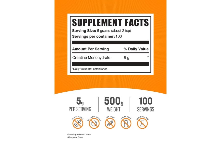 BulkSupplements.com Creatina monohidrato en polvo - Suplemento de creatina, creatina micronizada, creatina en polvo - Sin sabor y sin gluten, 5 g (5000 mg) por porciones, 500 g (1,1 libras) (paquete de 1) - Image 2