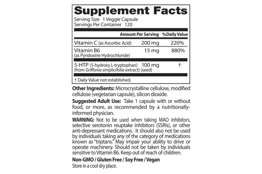 Doctor's Best 5-HTP mejorado con vitaminas B6 y C, sin OGM, vegano, sin gluten ni soja, 120 unidades - Image 3
