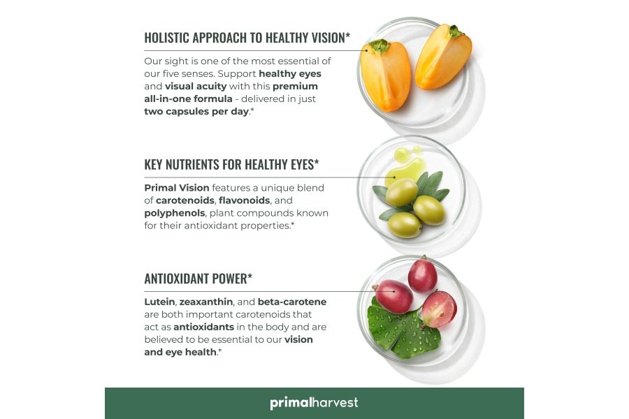 Primal Harvest Vision and Eye Support Complex con luteína, zeaxantina más vitamina E, extracto de arándano y extracto de arándano para la salud ocular general para hombres y mujeres, 60 cápsulas - Image 5