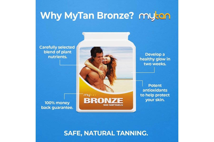 Pastillas bronceadoras MyTan Bronze | 100 cápsulas blandas | Suplemento bronceador sin sol | con astaxantina luteína licopeno y más | Suministro para más de 7 semanas - Image 3