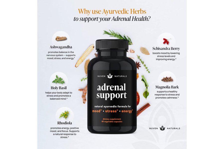 Apoyo suprarrenal: suplementos naturales para la fatiga suprarrenal, administrador de cortisol con extracto de Ashwagandha, rodiola rosada, albahaca santa, hierbas adaptógenas para las glándulas suprarrenales, apoyo al estrés y salud suprarrenal - Image 5