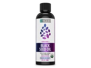 Aceite de semilla negra orgánico Zhou | 100% Virgen Prensado en Frío Omega 3 6 9 | Súper antioxidante para apoyo inmunológico, articulaciones, digestión, cabello y piel | Vegano, sin gluten, sin OGM | 8 onzas