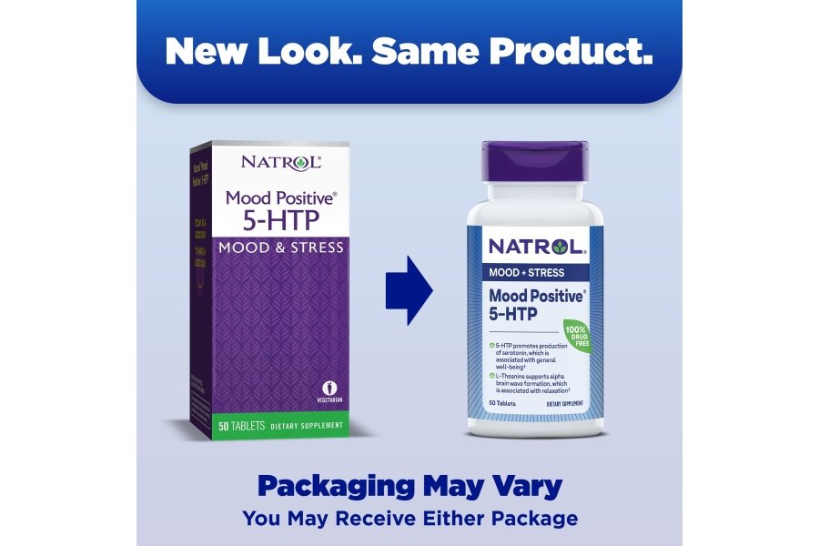 Natrol Mood Positive 5-HTP 50 mg con L-teanina, vitamina B6, vitamina B12 y folato, suplemento dietético que ayuda a mantener un estado de ánimo positivo, 50 tabletas, suministro para 25 a 50 días - Image 2
