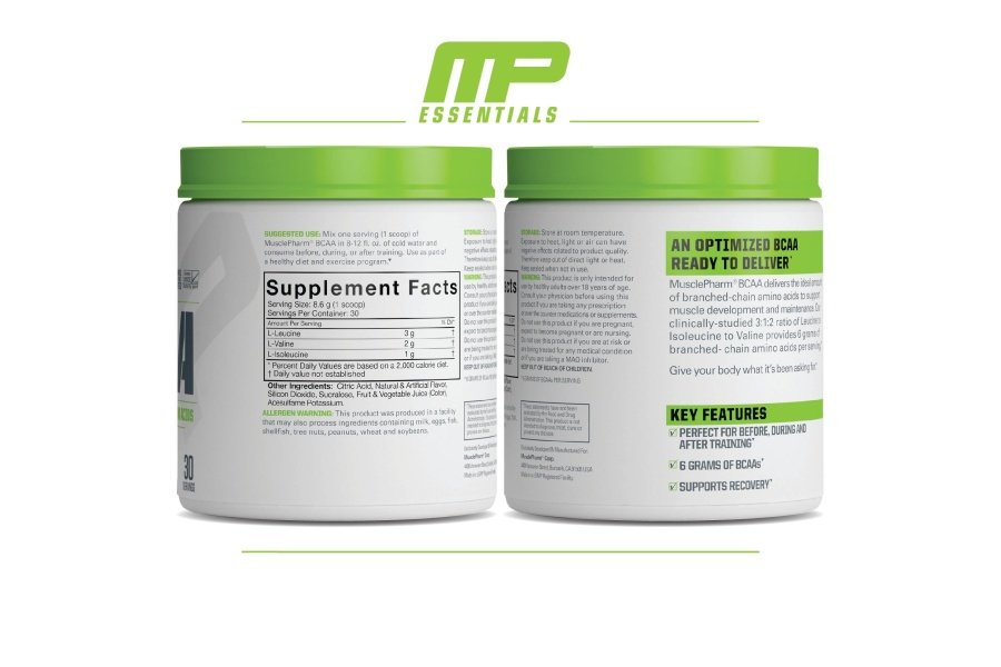 MusclePharm Essentials BCAA en polvo, bebida de recuperación antes y después del entrenamiento, apoya la recuperación muscular y la energía, aminoácidos esenciales, 30 porciones, ponche de frutas - Image 3