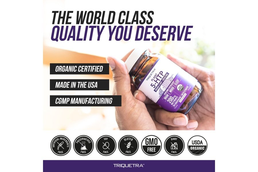 5-HTP orgánico - 200 mg | Concentración de 99% 5HTP, además de cofactor vitamina B6 y melena de león | Agua extraída de semillas orgánicas de Griffonia | Apoya el estado de ánimo, la cognición y el sueño (60 cápsulas | 30 porciones) - Image 9