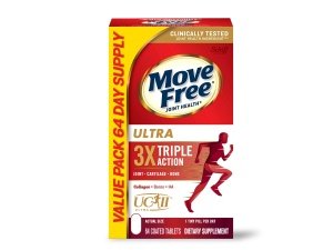 Suplemento de apoyo para las articulaciones Move Free Ultra Triple Action - Colágeno boro tipo II y ácido hialurónico - Apoya la comodidad de las articulaciones, los cartílagos y los huesos en 1 pequeña pastilla por día, 64 tabletas (64 porciones)*