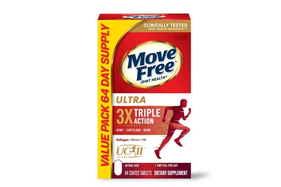 Suplemento de apoyo para las articulaciones Move Free Ultra Triple Action - Colágeno boro tipo II y ácido hialurónico - Apoya la comodidad de las articulaciones, los cartílagos y los huesos en 1 pequeña pastilla por día, 64 tabletas (64 porciones)*