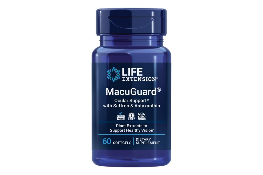 Life Extension Macuguard Soporte ocular con azafrán y astaxantina - con luteína, meso-zeaxantina - Suplemento para la salud ocular - Una vez al día, sin OGM, sin gluten - 60 unidades (paquete de 1)