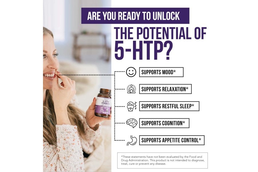 5-HTP orgánico - 200 mg | Concentración de 99% 5HTP, además de cofactor vitamina B6 y melena de león | Agua extraída de semillas orgánicas de Griffonia | Apoya el estado de ánimo, la cognición y el sueño (60 cápsulas | 30 porciones) - Image 4