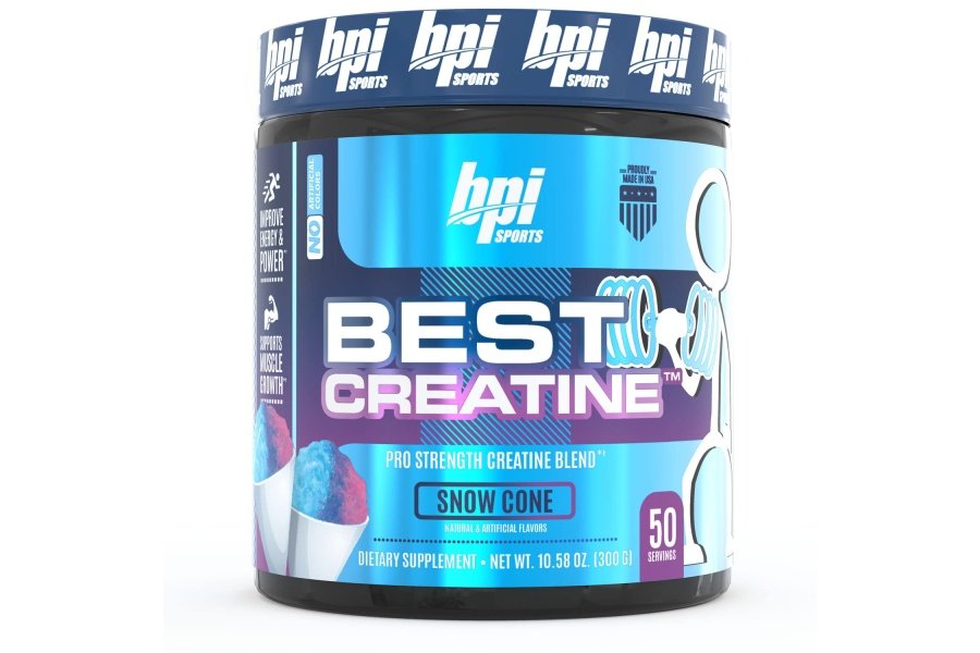 BPI Sports Best Creatine - Monohidrato de creatina, sal del Himalaya - fuerza, bombeo, resistencia, crecimiento muscular, definición muscular - Sin hinchazón - Cono de nieve - 50 porciones - 10.58 Oz