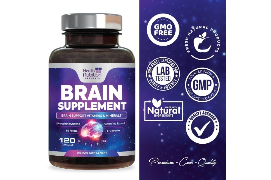 Suplementos cerebrales para la memoria y el enfoque - Nootrópico para la concentración, apoyo cognitivo y de claridad mental, DMAE Bacopa, fosfatidilserina, vitaminas para la salud del refuerzo cerebral B12, B6, C, E - 120 cápsulas - Image 4