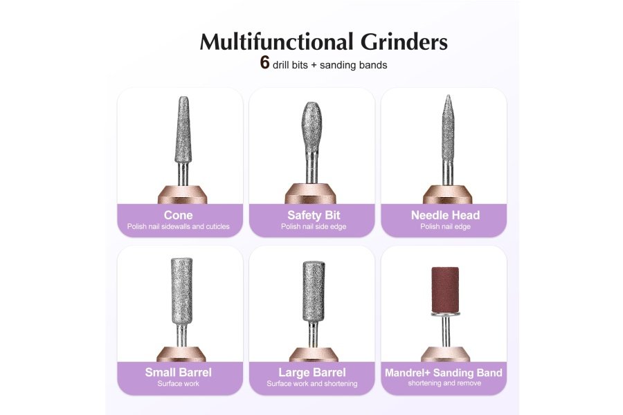 COSLUS Lima eléctrica para taladro de uñas profesional: para uñas en polvo de gel acrílico, kit de máquina perforadora de uñas portátil, herramientas de manicura y pedicura, juego de pulido con brocas para uñas, bandas de lijado - Image 8