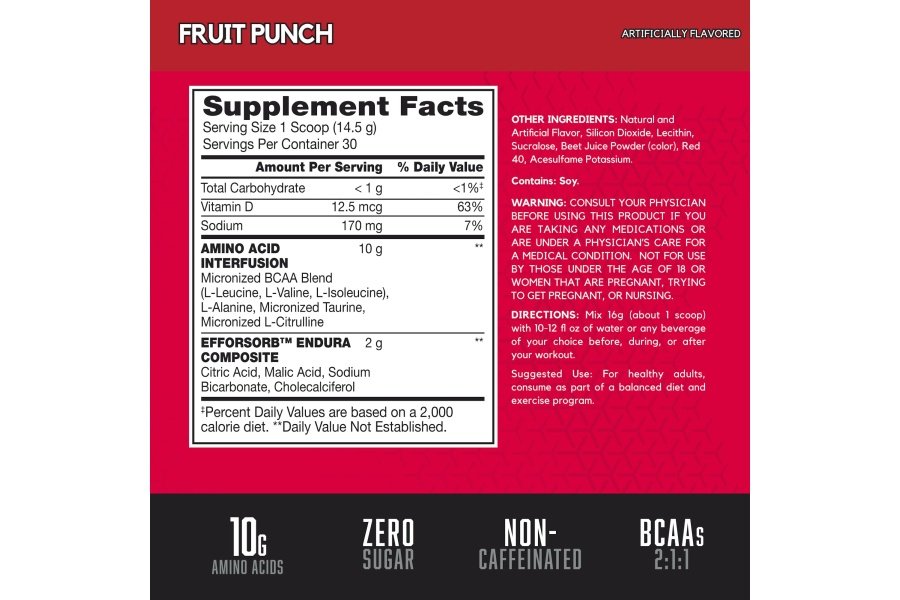 BSN Amino X Polvo de recuperación y resistencia muscular con BCAA, apoyo durante el entrenamiento, 10 gramos de aminoácidos, apto para dietas cetogénicas, sin cafeína, sabor: ponche de frutas, 30 porciones (el embalaje puede variar) - Image 2