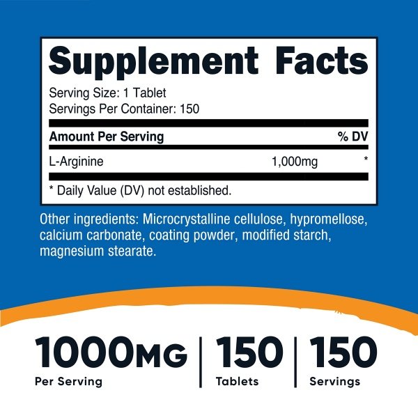 Nutricost L-Arginina 1000 mg, tabletas de aminoácidos (150 tabletas) - Image 2