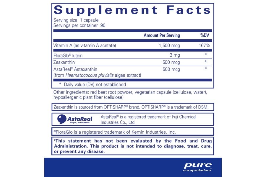 Pure Encapsulations Vitamina A + Carotenoides (Luteína, Zeaxantina y Astaxantina) | Suplemento dietético hipoalergénico | 90 Cápsulas - Image 2