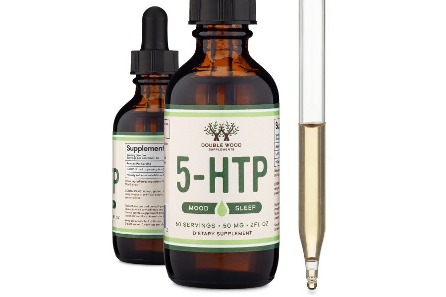Gotas líquidas 5HTP: más absorbibles y efectivas que 5 cápsulas HTP (60 porciones de 50 mg 99%+ 5-HTP) Suplemento de serotonina para el estado de ánimo, el sueño y la relajación de Double Wood