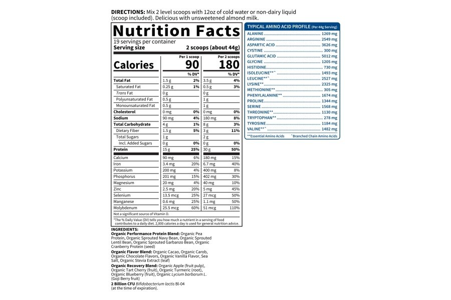 Proteína deportiva vegana orgánica en polvo, chocolate - Probióticos, BCAA, 30 g de proteína vegetal para una recuperación premium después del entrenamiento, certificado NSF, sin ceto, gluten ni lácteos, sin OGM, Garden of Life - 19 porciones - Image 5