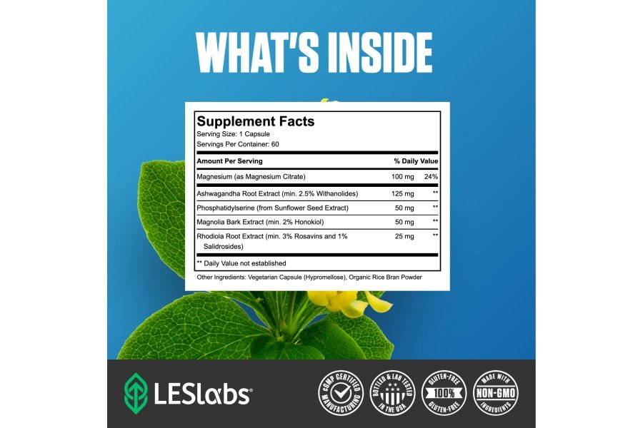 LES Labs Cortisol Health – Alivio del estrés, respuesta equilibrada del cortisol, relajación y sueño profundo – Fosfatidilserina, magnesio, corteza de magnolia, rodiola rosada y ashwagandha – Sin OGM – 60 cápsulas - Image 4