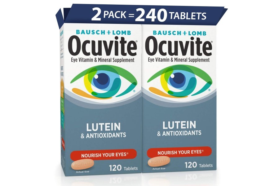 Suplemento vitamínico y mineral para ojos Ocuvite con luteína, de Bausch + Lomb, 120 unidades (paquete de 2)