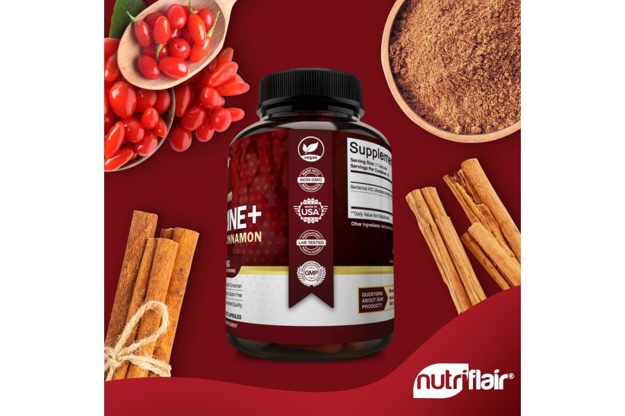 NutriFlair Premium Berberine HCL 1200 mg, 120 cápsulas - Además de canela pura de Ceilán, píldoras de suplementos de raíz de Berberine HCI - Sistema inmunológico - produce un 8% de berberina óptimo - Image 3