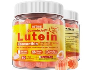 Suplementos de luteína y zeaxantina sin azúcar Gomitas (25 mg) Vitaminas A, C, E, arándano, astaxantina - con aceite de coco para una mejor absorción - para adultos Visión, ojos, cerebro y salud de la piel - Vegano, 60 unidades