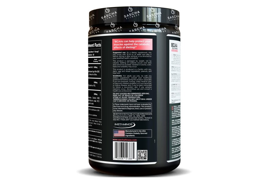 SASCHA FITNESS BCAA 4:1:1 + Glutamina, HMB, L-Carnitina, HICA | Mezcla en polvo potente e instantánea con aminoácidos de cadena ramificada (BCAA) para pre, intra y post-entrenamiento | Sabor natural a sandía, 362,5 g - Image 3