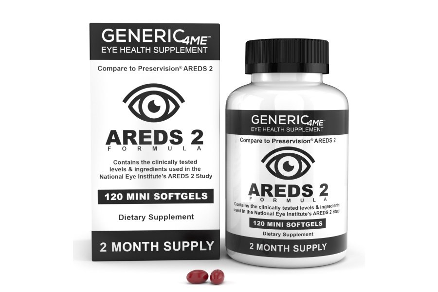 GENERIC4ME AREDS 2 cápsulas blandas, 500 mg de vitamina C, 400 UI de vitamina E, 10 mg de luteína, 2 mg de zeaxantina, 80 mg de zinc, 2 mg de cobre - Apoya la salud ocular - 120 mini cápsulas blandas