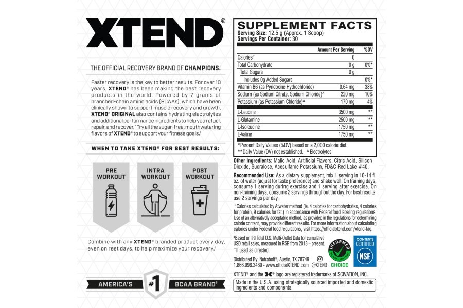 XTEND Original BCAA Powder Sandía Explosion - Bebida de recuperación muscular post-entrenamiento sin azúcar con aminoácidos - 7 g de BCAA para hombres y mujeres - 30 porciones - Image 2