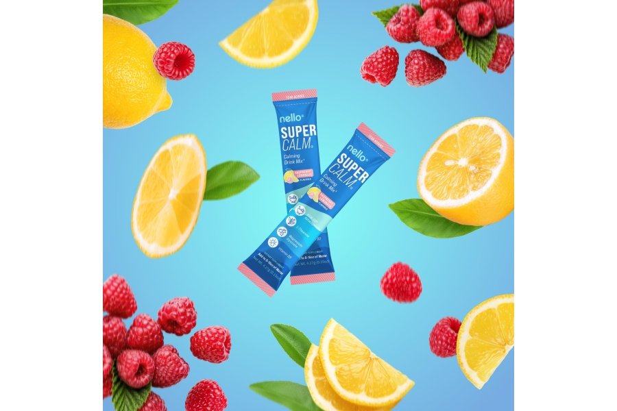 Mezcla de bebida en polvo Nello Supercalm, limonada de frambuesa, L teanina, Ashwagandha Ksm-66, glicinato de magnesio, vitamina D 3, suplementos para relajación y concentración, sin azúcar, sin OGM, para llevar, 20 unidades - Image 4