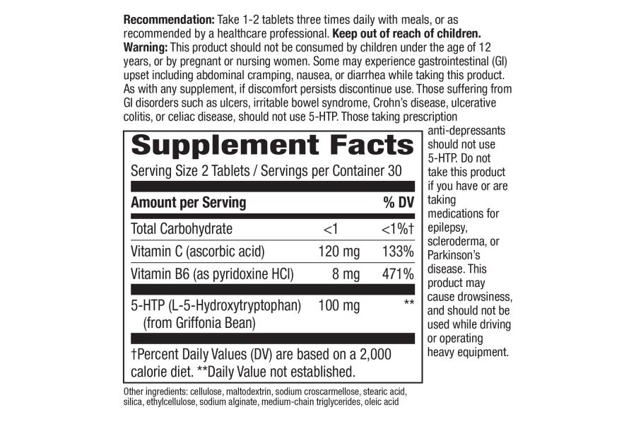 Nature's Way 5-HTP, calma los nervios y apoya el apetito*, L-5-hidroxitriptófano, vitaminas B6 y C, extracto de frijol Griffonia 50 mg por tableta, 60 unidades - Image 5