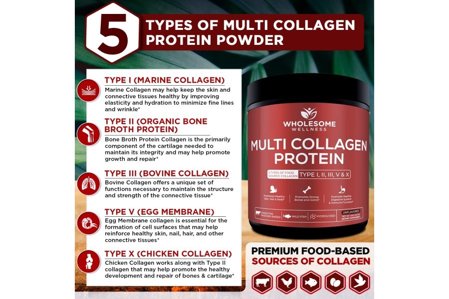 Polvo de proteína de colágeno múltiple hidrolizado (tipo I II III V X) Caldo súper hueso todo en uno alimentado con pasto + péptidos de colágeno - Mezcla premium de carne de res, pollo, pescado salvaje y colágeno de cáscara de huevo alimentados con pasto - Image 5