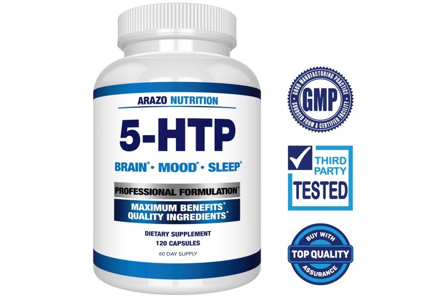 Arazo Nutrition 5-HTP 200 MG Plus Calcio para el estado de ánimo y el sueño – Apoya el estado de ánimo tranquilo y relajado – 99% de alta pureza – 120 cápsulas - Image 2