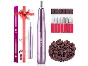 COSLUS Lima eléctrica para taladro de uñas profesional: para uñas en polvo de gel acrílico, kit de máquina perforadora de uñas portátil, herramientas de manicura y pedicura, juego de pulido con brocas para uñas, bandas de lijado