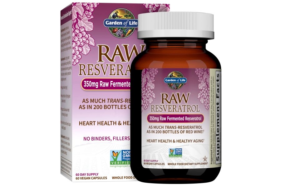 Suplemento de resveratrol para el corazón de Garden Of Life: fórmula antioxidante de alimentos integrales crudos para la salud del corazón, 60 cápsulas