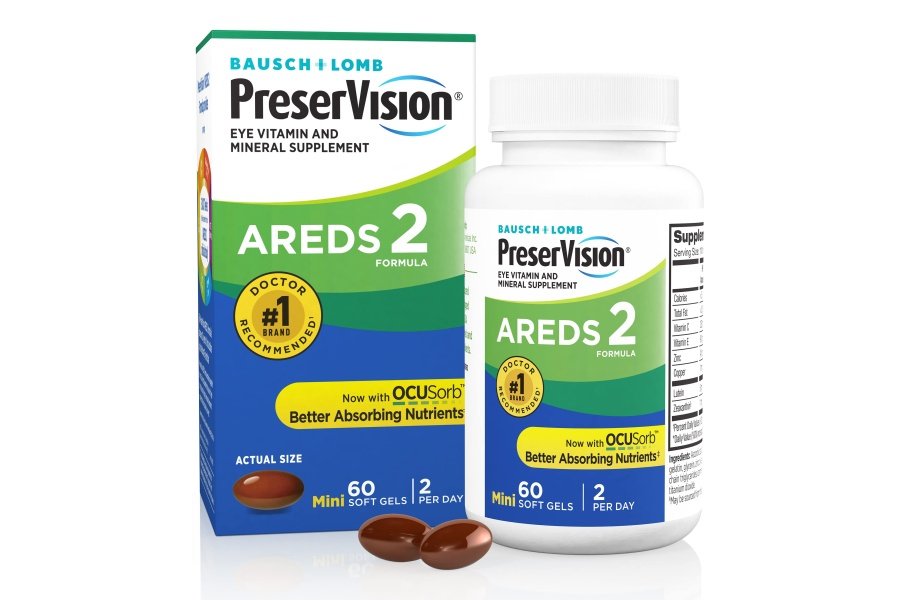 PreserVision AREDS 2 Suplemento vitamínico y mineral para ojos, contiene luteína, vitamina C, zeaxantina, zinc y vitamina E, 60 minigeles (el embalaje puede variar)