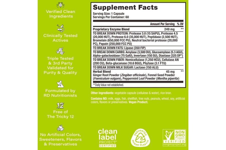 HUM Nutrition Flatter Me - Enzimas digestivas de espectro completo - Suplemento vegano antihinchazón para la digestión de alimentos, alivio de la hinchazón, barriga plana, mujeres y hombres (60 porciones) - Image 2