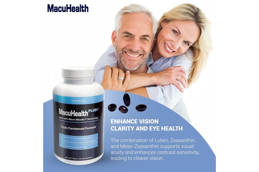 Macuhealth Plus+ Suplemento de vitaminas para ojos para adultos - Suministro de 90 días con luteína, zeaxantina y meso-zeaxantina - Sin sabor, vitamina para ojos - Image 3
