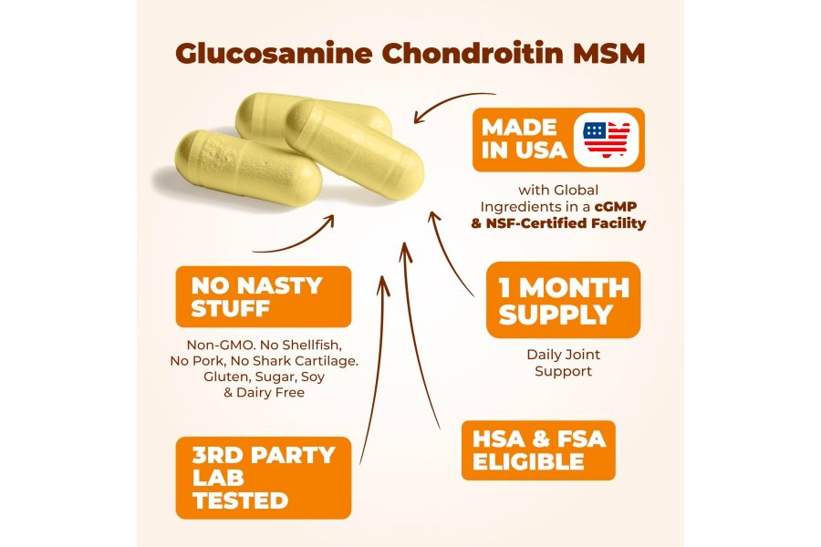 Suplemento de glucosamina, condroitina, MSM y cúrcuma - Suplemento de apoyo a las articulaciones con boswellia y sulfato de glucosamina 1500 mg. Suplemento MSM de sulfato de condroitina para salud articular para mujeres y hombres 90 cápsulas - Image 4