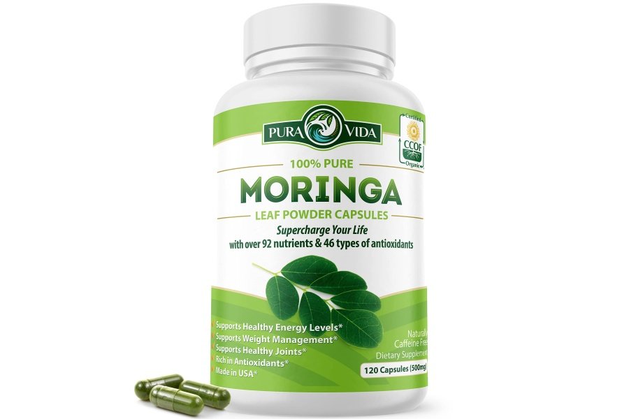 PURA VIDA MORINGA Cápsulas Moringa en Polvo de Origen Único Orgánico. Hoja de Moringa. Energía, metabolismo y apoyo inmunológico. 120 quilates. Cápsulas de 500 mg.