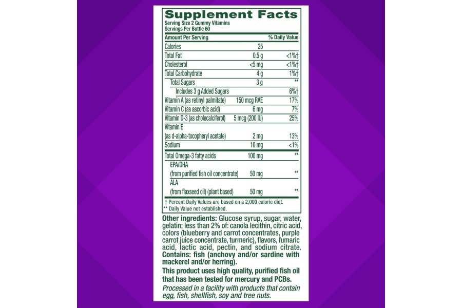 Vitafusion Vitaminas gomosas Omega-3, sabor a limonada de bayas, vitaminas para la salud del corazón (1) con Omega 3 EPA/DHA y vitaminas A, C, D y E, la marca de vitaminas número 1 de Estados Unidos, suministro para 60 días, 120 unidades - Image 4