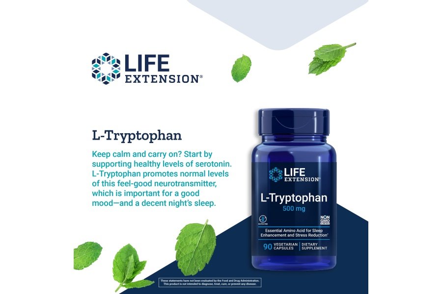 Life Extension L-Triptófano 500 mg – Suplemento de L-Triptófano para un sueño saludable y apoyo a la respuesta al estrés – Sin gluten, sin OGM, vegetariano – 90 cápsulas - Image 4