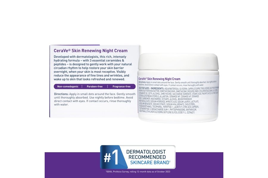 Crema de noche renovadora de la piel CeraVe | Hidratante facial con niacinamida, complejo de péptidos y ácido hialurónico | 1,7 onzas, el embalaje puede variar. - Image 6