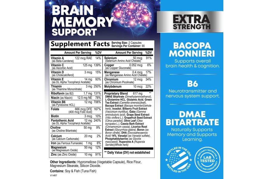 Suplementos cerebrales nootrópicos para la memoria y el enfoque - 40 nootrópicos y vitaminas para apoyar la claridad y la concentración, píldoras de memoria para la salud cerebral con fosfatidilserina bacopa huperzina y DMAE - 180 cápsulas - Image 2