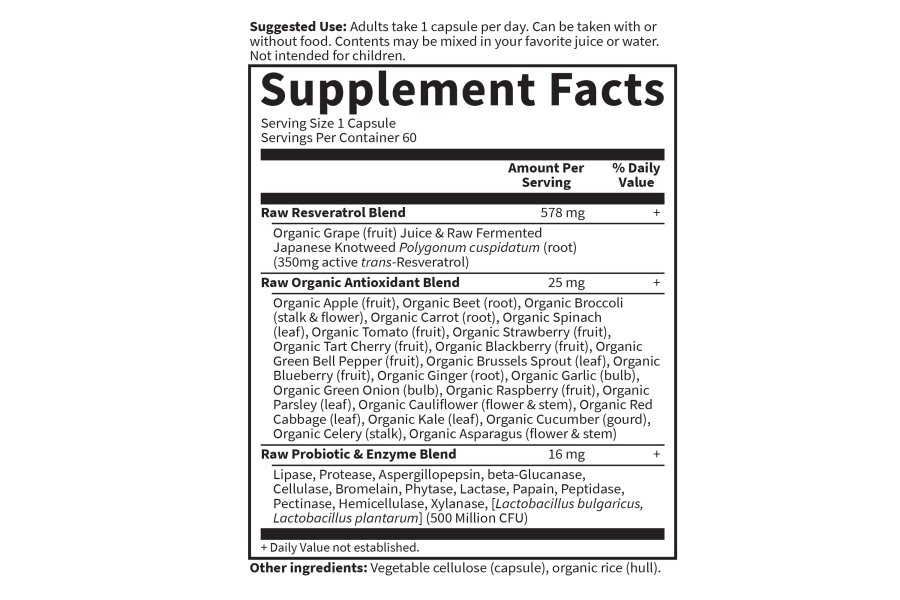 Suplemento de resveratrol para el corazón de Garden Of Life: fórmula antioxidante de alimentos integrales crudos para la salud del corazón, 60 cápsulas - Image 5